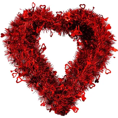 Herzförmiger Lametta-Türkranz, rot, 35,5 cm, Valentinstag