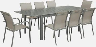 Produktbild von sweeek - Ausziehbarer Gartentisch, 6 Stühle, 2 Sessel aus Aluminium und Textilene - Khaki
