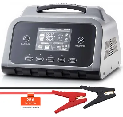 Obrázek produktu pro Nabíječka autobaterií – 25A, 6V/12V/24V – inteligentní 7stupňové nabíjení – pro olověné a LiFePO4 baterie – AGM a gelové – režim opravy – LCD displej – pro auta, motocykly a lodě