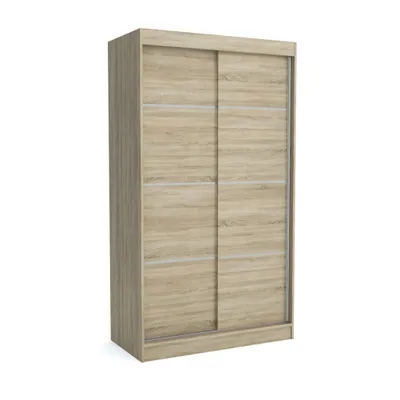 Produktbild von Brent - Kleiderschrank Schiebetüren ROB, Schlafzimmerschrank mit 1 Kleiderstange und Einlegeböden für Kleidung, 100x215x60 cm, SONOMA EICHE