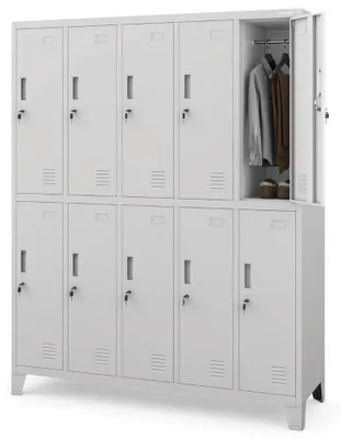 Produktbild von Umkleideschrank Spind BARTEK 10 Abteile Etikettenhalter Lüftungsschlitze | Umkleidespind Schließfachschrank Garderobenspind 172x136x45cm Grau