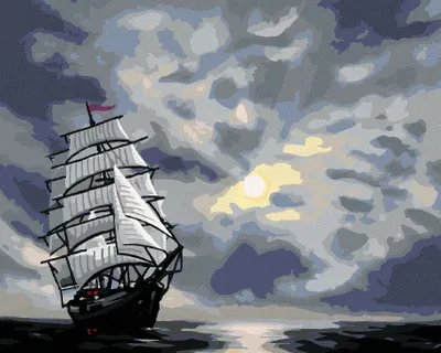 Produktbild von Zuty - Malen nach Zahlen - SEGELNDES SEGELSCHIFF AUF DEM MEER NACH EINBRUCH DER DUNKELHEIT (D. RUSTY RUST), 40x50 cm, mit Keilrahmen (bereits gespannt)