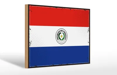 Produktbild von Holzschild Flagge Paraguays 30x20cm Retro Flag of Paraguay