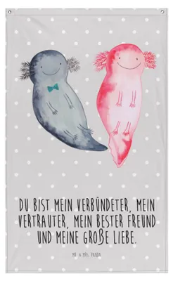 Produktbild von Mr. & Mrs. Panda Gobelin Axolotl Freundin - Grau Pastell - Geschenk, Wandteppich, Boho, Tapestry, Liebe, Lurch, Wandbehang, Hängedeko, Valentinstag, Wandbild