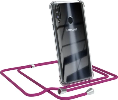 Produktbild von EAZY CASE Handykette kompatibel mit Samsung Galaxy A20s, Handyhülle mit Umhängeband, Handykordel, Schutzhülle Clear, Band in Rosa