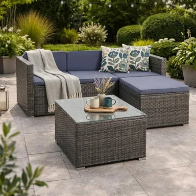 Produktbild von Rattan Lounge Sitzgruppe Gartenmöbel Set Sofa Couch 3-Sitzer Rattanmöbel Grau