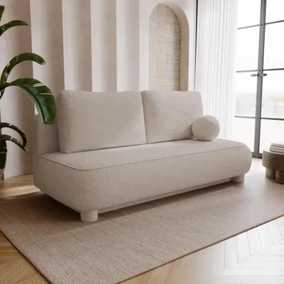 Zdjęcie produktu dla BESILIO Kanapa dwuosobowa Toby - tkanina boucle, sofa z funkcją spania- Beżowy