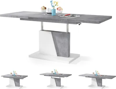 Produktbild von Esszimmertisch Grand , Esstisch , bis 180cm ausziehbar , höhenverstellbar , Küchentisch , Kitchen Table , 120x70cm , 05 , Beton + Weiß