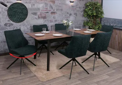 Produktbild von 6er-Set Esszimmerstuhl MCW-O48, Küchenstuhl, drehbar Auto-Return, Stoff/Textil Chenille (320g/m²)   petrol-grün