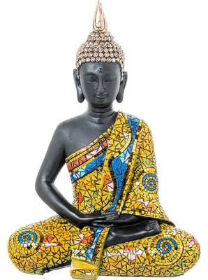 Buddhafigur mit Harz-Mosaik, mehrfarbig, 17x41x29 cm