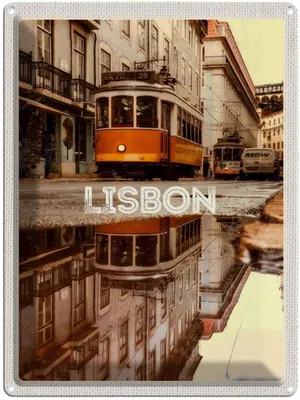 Produktbild von vianmo Blechschild 40x30 cm Lisabon Europa Straßenbahn Stadt Bildmotiv Reisemotiv Abenteuer Reisen Urlaub