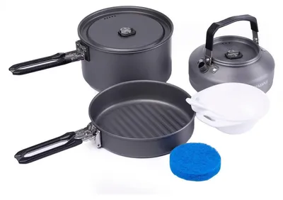 Immagine prodotto di Set da campeggio, 9 pezzi, in alluminio anodizzato nero, per uso esterno