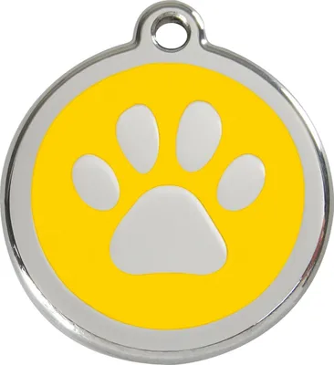 Image de Médaille pour chien RedDingo avec gravure personnalisée empreinte de patte jaune, taille : M