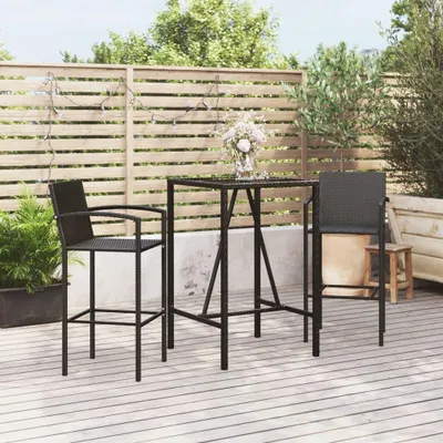 Produktbild von 3-tlg. Gartenbar-Set Schwarz Poly Rattan - Gartenmöbelgarnituren c4207