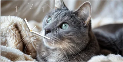 Produktbild von Wanduhr aus Glas mit Motiv Kuschelige Katze- 60 x 30 cm - inkl. Aufhängesystem