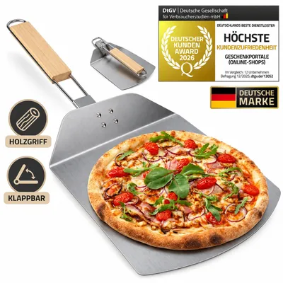Produktbild von Dimono Profi Pizzaschaufel mit Klappgriff, 80x36 cm Pizzaheber, platzsparender Brotschieber für Pizzaofen & Grill, Premium Pizzaschieber