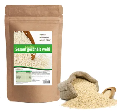 Produktbild von Mynatura weißer Sesam geschält - ab 1000g - 3 Beutel