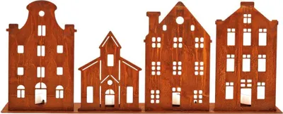 Produktbild von Kerzenhalter 4 Kerzen Haus Nachbildung rostig Metall 52x20x9 cm