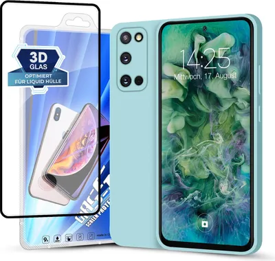 Produktbild von Hülle für Samsung Galaxy S20 mit 9H Displayglas Displayschutz Plus Case Cover Bumper Silikon Softgrip Schutzhülle Farbe: Hellblau