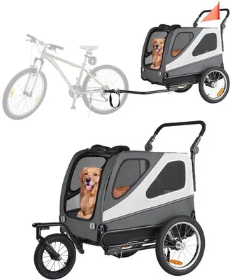 Zdjęcie produktu dla Przyczepka rowerowa dla psów – przyczepka 2 w 1 – dla małych i dużych psów o wadze do 45 kg – składana rama – koła z szybkozamykaczami – uniwersalne złącze – wymiary 139 x 77 x 84,5 cm