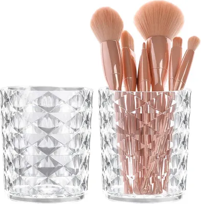 Image de Support pour pinceaux de maquillage, en acrylique, lot de 2, transparent, pour pinceaux de cosmétiques