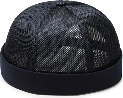 Produktbild von Kuppelhut für Damen und Herren, ausgehöhltes Mesh, atmungsaktiv, ohne Krempe, einfarbig, dekorativ, Hip Hop, Uni, Dockerhut mit Pferdeschwanzloch, Kopfbedeckung, Marineblau