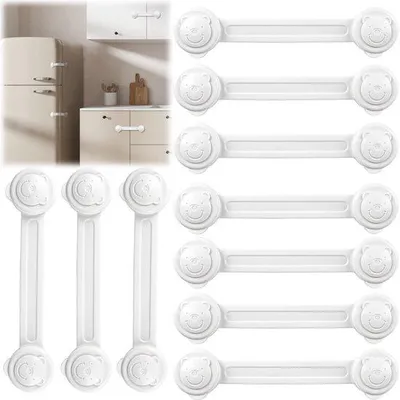 Produktbild von Ibenzoa® Selbstklebende Kindersicherung 10er-Set – Doppelverriegelung für Schränke & Schubladen, starke Klebekraft, ohne Bohren, ablösbar mit Föhn