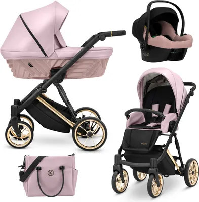 Image de IVENTO ensemble complet de siège auto pour poussette 3 en 1 (Eco Pink Metallic, couleur du châssis : or)