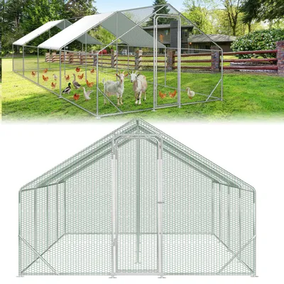 Obrázek produktu pro Kurník Ikodm s voliérou, rozměry 3 x 8 x 2 metry, plocha 24 m², sedlová střecha, konstrukce z pozinkované oceli o tloušťce 25 mm, oplocení z PVC drátěného pletiva a bílá ochranná plachta z polyetylenu
