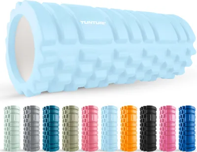 Produktbild von Tunturi Yoga Grid Foam Roller - fazienrolle rücken wirbelsäule - 33 cm lang in hellblau- fitness rolle - Rücken rolle - Inkl. e Fitness-App