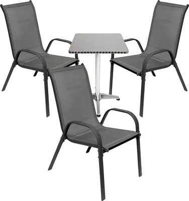 Image de set de balcon 4 pièces Bistro table + 3 chaises empilables 60x60xH70cm
