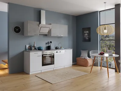 Produktbild von Küche Küchenzeile Küchenblock Einbauküche Weiß Beton  Malia 220 cm Respekta