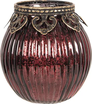 Zdjęcie produktu dla Clayre & Eef Podstawka na tealight Ø 9x9 cm Szkło w kolorze czerwonego złota