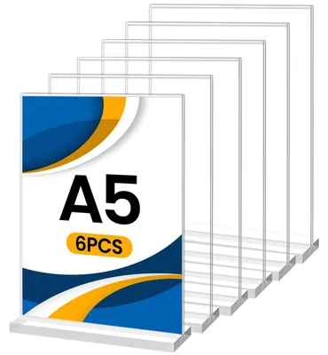 Zdjęcie produktu dla 6 sztuk, stojak na tablice A5, akrylowy, przezroczysty