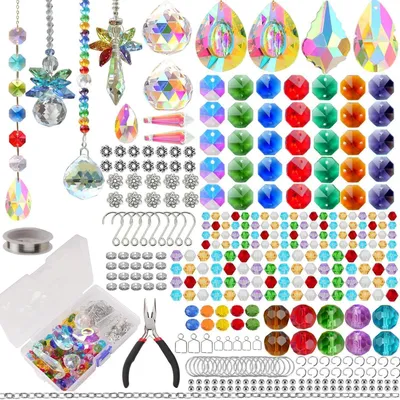 Immagine prodotto di Kit per creare cristalli da appendere, con oltre 500 pezzi, colorati, ideali per finestre, giardino o auto