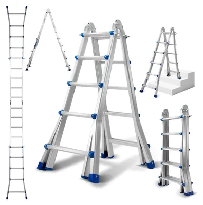 Produktbild von Teleskopleiter 5,13 m mit 4x5 Sprossen – Mehrzweckleiter aus Aluminium, 4-in-1 Klappleiter mit 150 kg Tragkraft
