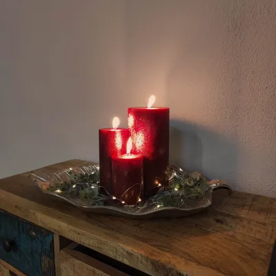Produktbild von Stumpenkerze XL 10 x 20cm rot mit Glitzer 4 Stück durchgefärbt Säulenkerze