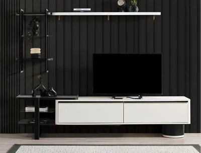 Produktbild von Wohnzimmer RTV Lowboard TV Ständer Schrank Holz Weiß Regale Wohnwand