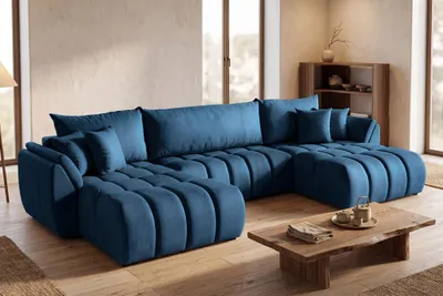 Productafbeelding van Livingruimte met slaapfunctie, bank COLLIN, bekleed met stof Monolith, kleur blauw