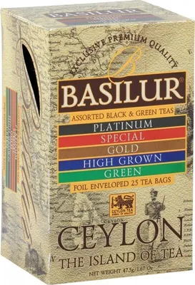 Produktbild von Basilur Tee Set Ceylon 5 Teesorten 25 Teebeutel Schwarztee Grüntee
