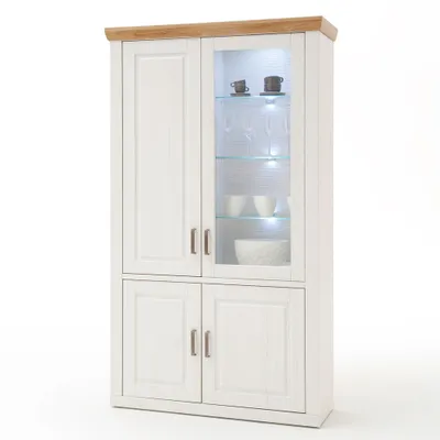 Produktbild von Stand-Vitrine BRASILIA-05 Landhaus Esszimmer-Schrank in Pinie Aurelio & Grandson Oak. Nb. - B/H/T: 118/210/40cm