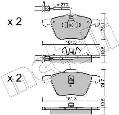 Produktbild von METELLI Bremsbeläge Satz Vorne Bremsklötze für VW Transporter IV Bus (70B, 70C, 7DB, 7DK, 70J, 70K, 7DC, 7DJ) 22-0551-0
