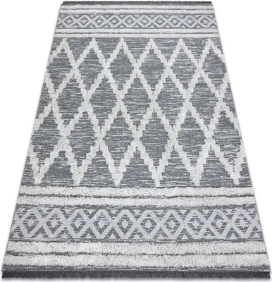 Produktbild von Teppich ÖKO SISAL BOHO MOROC Diamanten 22297 Franse - zwei Ebenen aus Vlies grau / creme, recycelter Teppich Grau 136x190 cm