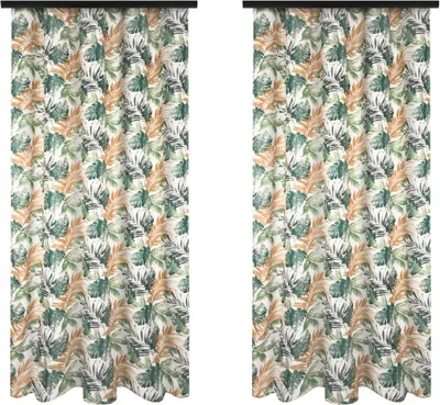 Produktbild von Fertige Vorhänge mit Kräuselband 140x240 cm 2 Stücke mit grünen Blättern Muster blickdichte Gardinen für Wohnzimmer