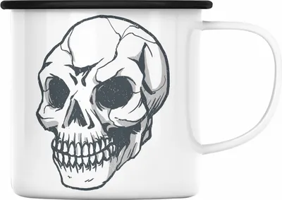 Produktbild von Trendation - Totenkopf Emaille Tasse Frauen Geschenk Tattoo Tattoowierte Frau Geschenk Goth Metal (Schwarz)