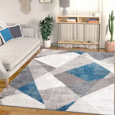 Produktbild von Teppich Geometrische Muster Marmor Optik Modern Grau Blau Beige Meliert