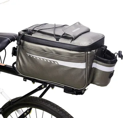 Image de Sacoche isotherme de coffre de vélo en bronze argenté avec lumière arrière, sacoche de porte-bagages de vélo avec isolation, espace de rangement, 8L pour les voyages pendulaires camping