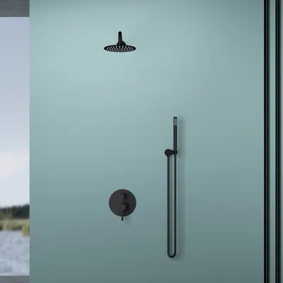 Produktbild von doporro Design Unterputz-Duschsystem Duschset schwarz matt Regen-Duschkopf rund mit wassersparender Kopfbrause und Duscharmatur
