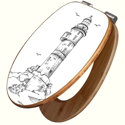 Produktbild von banjado Design WC Sitz Bambus Absenkautomatik -Leuchtturm 6 - Toilettendeckel mit Absenkautomatik Holz/hochwertiger Bambus Klodeckel/WC-Sitz für alle gängigen Toiletten [TDB2 13076]