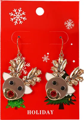 Produktbild von 1 Paar Weihnachtsohrringe für Damen, Weihnachtsbaum, Elch, Weihnachtsglocke, Strass-Dekor, Creolen, Neujahrsparty, Hängeohrringe, Damenschmuck